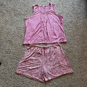 Croft & Barrow Women's 2X Pink Floral Sleeveless Pajama Set